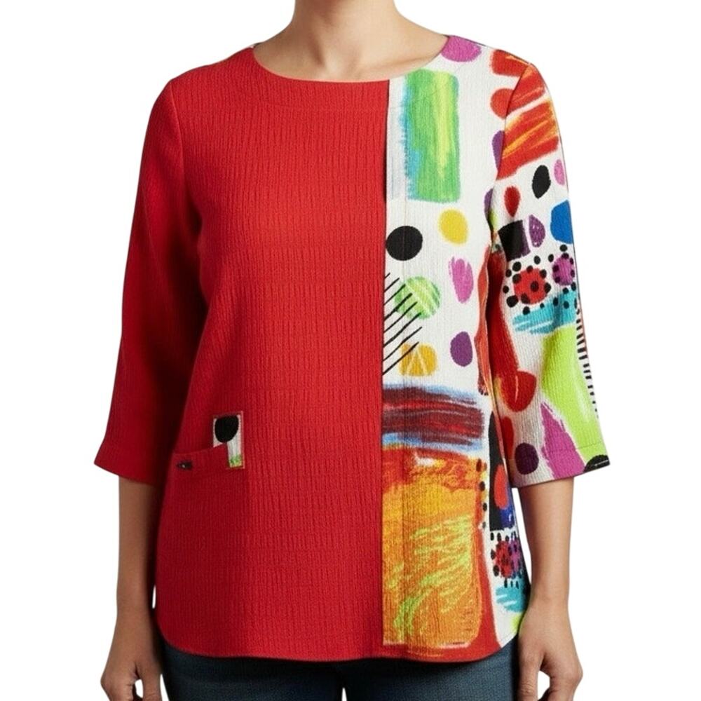 Ali Miles Sz Medium Wearable Art to Wear Abstract Vibrant Blouse Shirt Top Artsy
